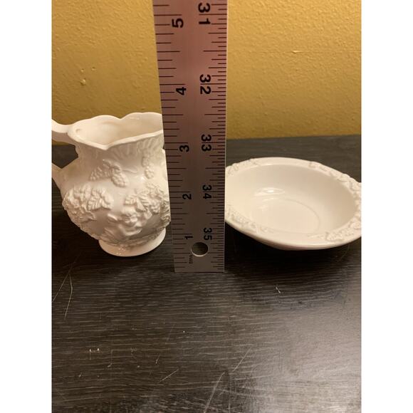 Vintage Lefton China 3D Floral Pitcher Basin Bisque Mini Porcelain 3.0” Japan‎ - Picture 9 of 10